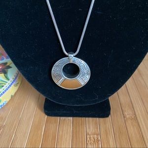 BRIGHTON DOUBLE SIDED BLACK GOLD SILVER NECKLACE WITH TIN